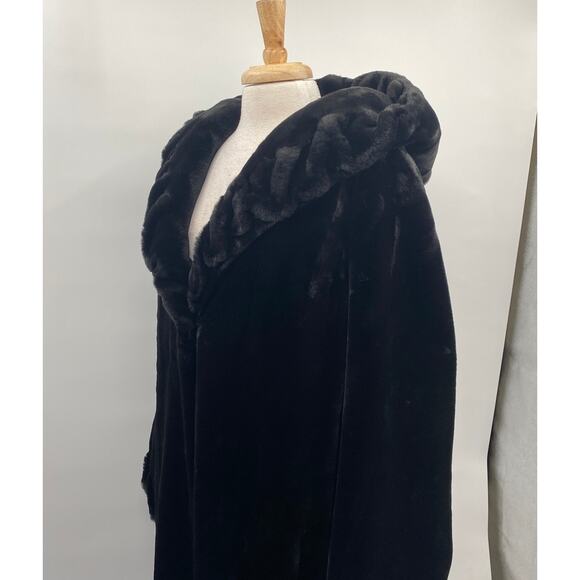 Vintage Y2k Gallery Faux Fur Coat Hooded Hook Front Pockets Black Plus Womens 3X - Picture 7 of 13